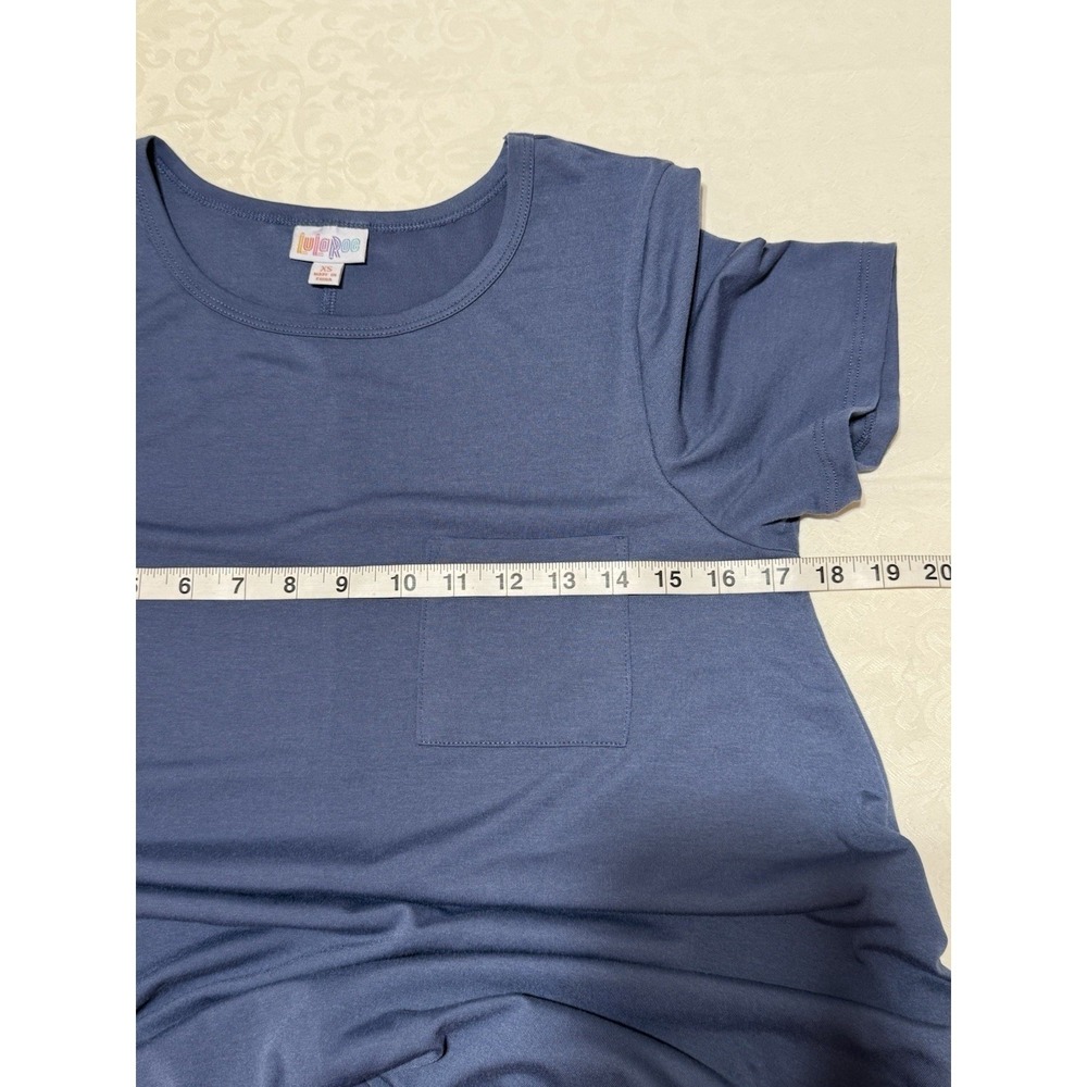 LuLaRoe Carly Dress Womens XS Blue Short Sleeve High Low Pocket Summer Boho - Picture 5 of 10